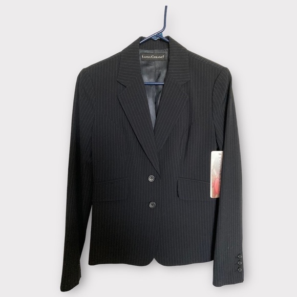 Luisa Cerano Dress Jacket, Blazer,Black, Striped, Two Button, Size 10, NWT, Wool - Picture 1 of 10